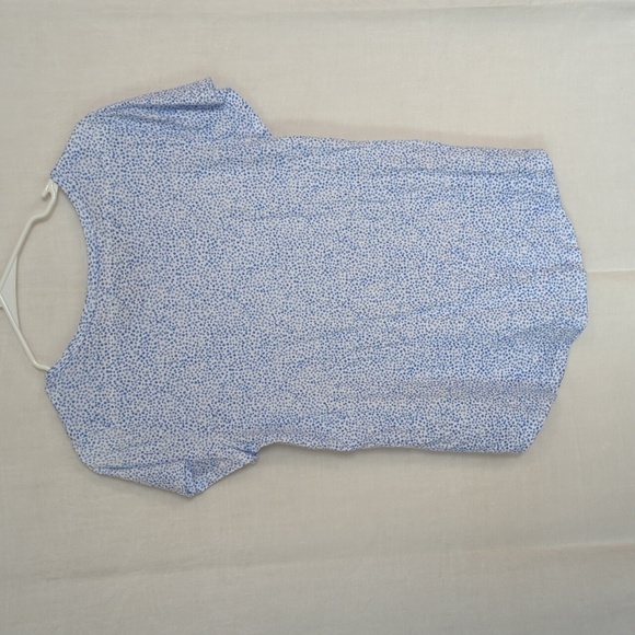 🍉 Loft Blue White Microfloral Tee with Striped Pocket Cotton Size Small - Picture 5 of 5